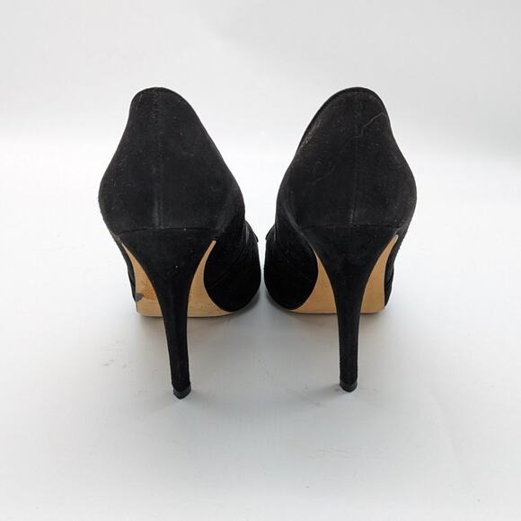 Chrissie Morris Black Suede Peep Toe Heels Pink Geometric Toe Pattern Size 40 - Picture 9 of 10